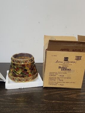 Home Interiors mosaic glass candle shade topper NIB NEW NWT